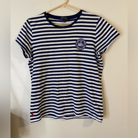 Polo Golf Ralph Lauren Nautical Blue and White Striped Short Sleeve Tee - Picture 1 of 10